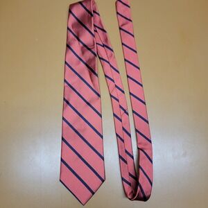 Classic Striped Silk Necktie Coral Navy Blue Woven England Made USA